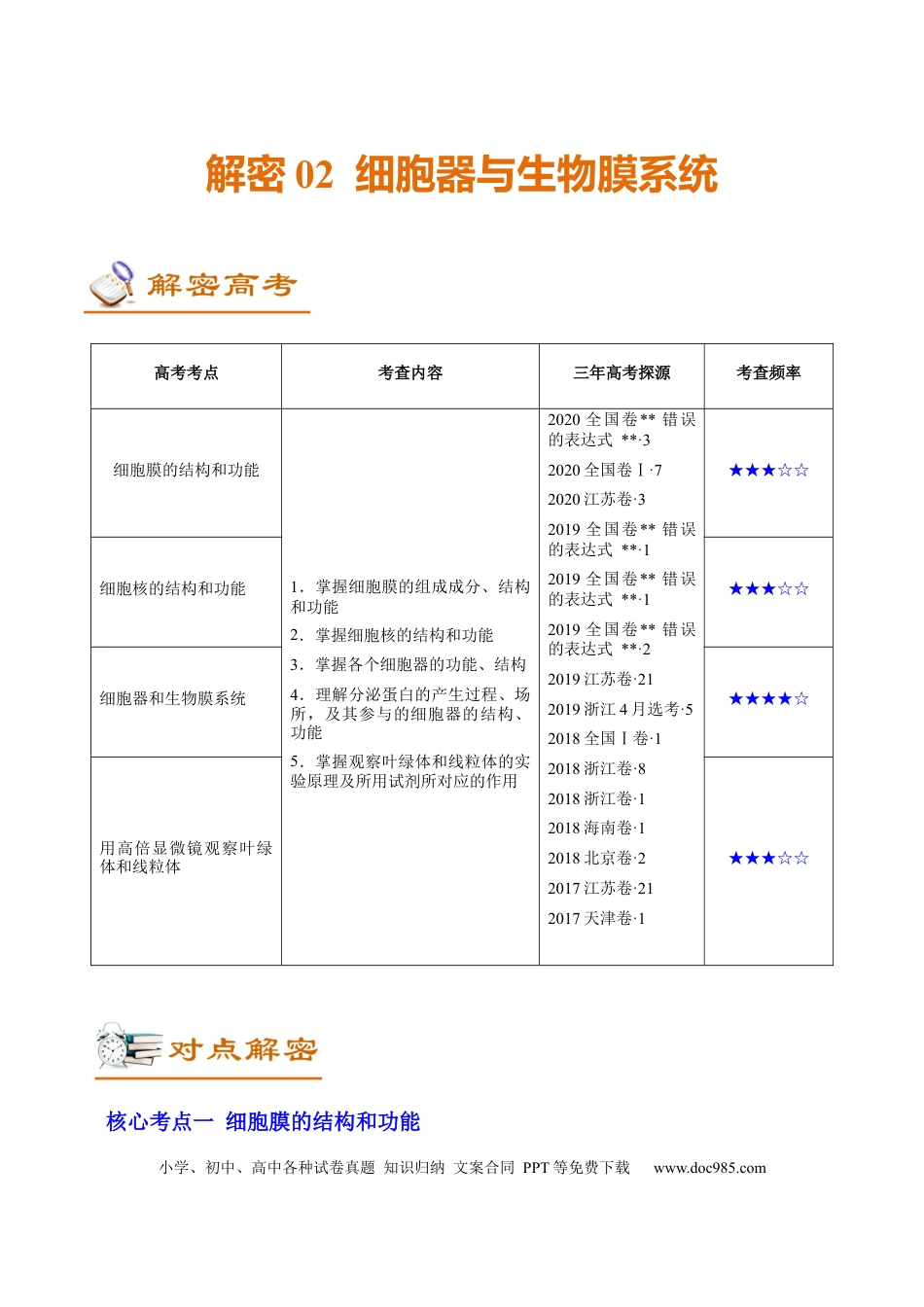 解密02 细胞器与生物膜系统（讲义）-【高频考点解密】2021年高考生物二轮复习讲义+分层训练.docx