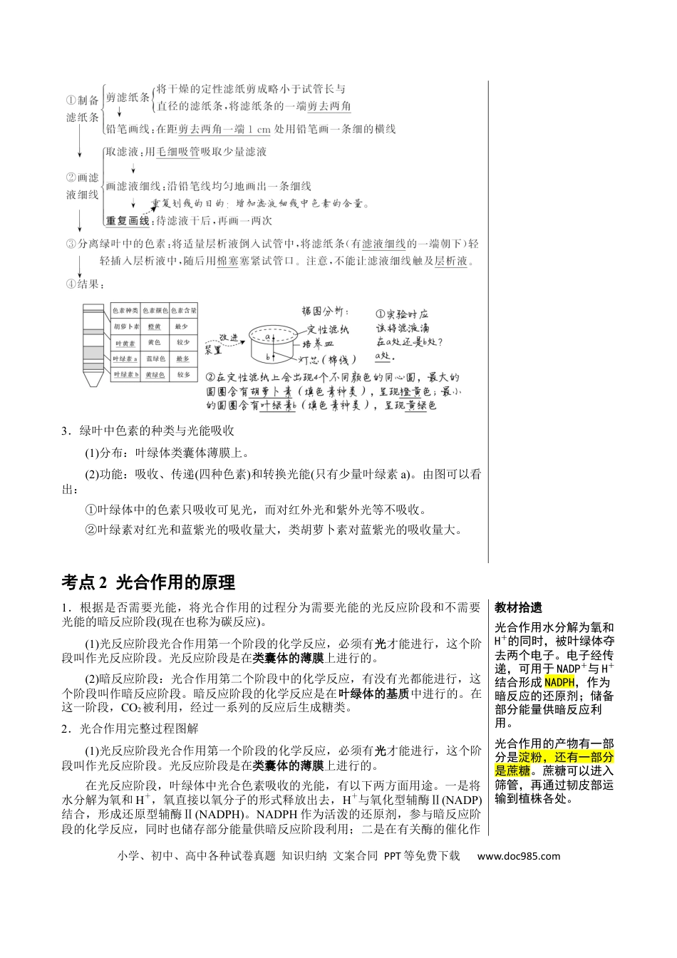知识清单07+光合作用（4大考点+6个易错点）-【上好课】2025年高考生物一轮复习知识清单.docx