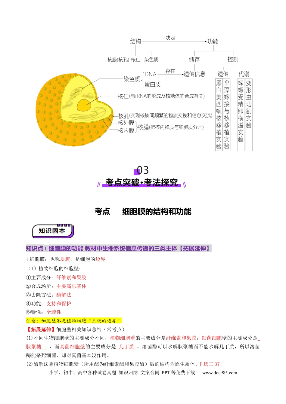 第05讲 细胞膜和细胞核（讲义）（解析版）.docx