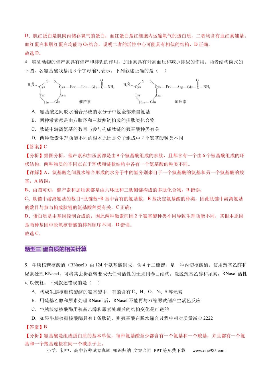 第04讲 蛋白质和核酸（练习）（解析版）.docx