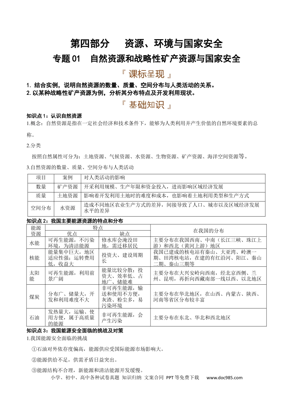 资源、环境与国家安全地理专题-【口袋书】2023年高考必背知识手册.docx