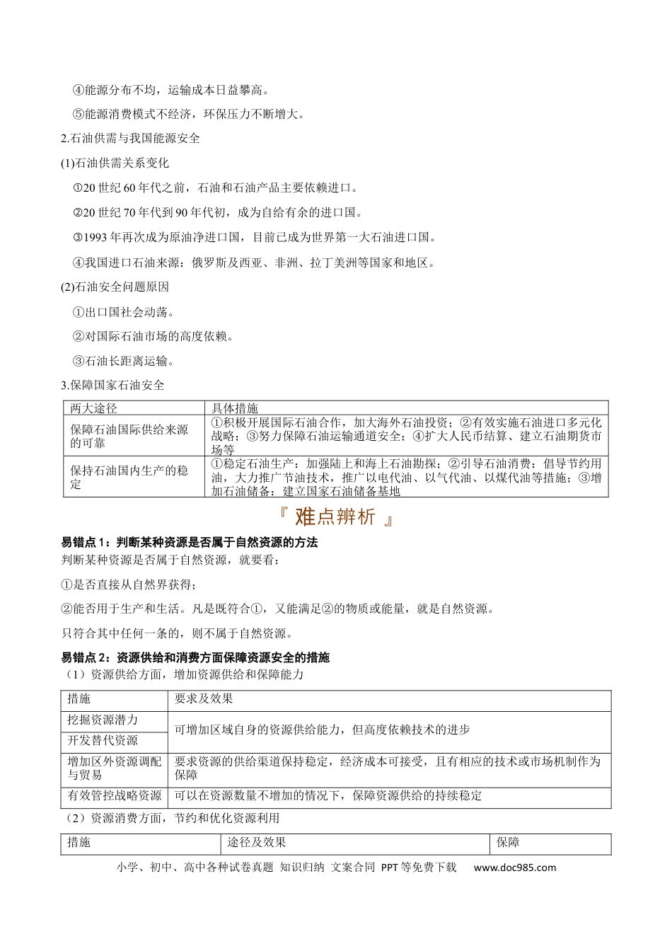 资源、环境与国家安全地理专题-【口袋书】2023年高考必背知识手册.docx