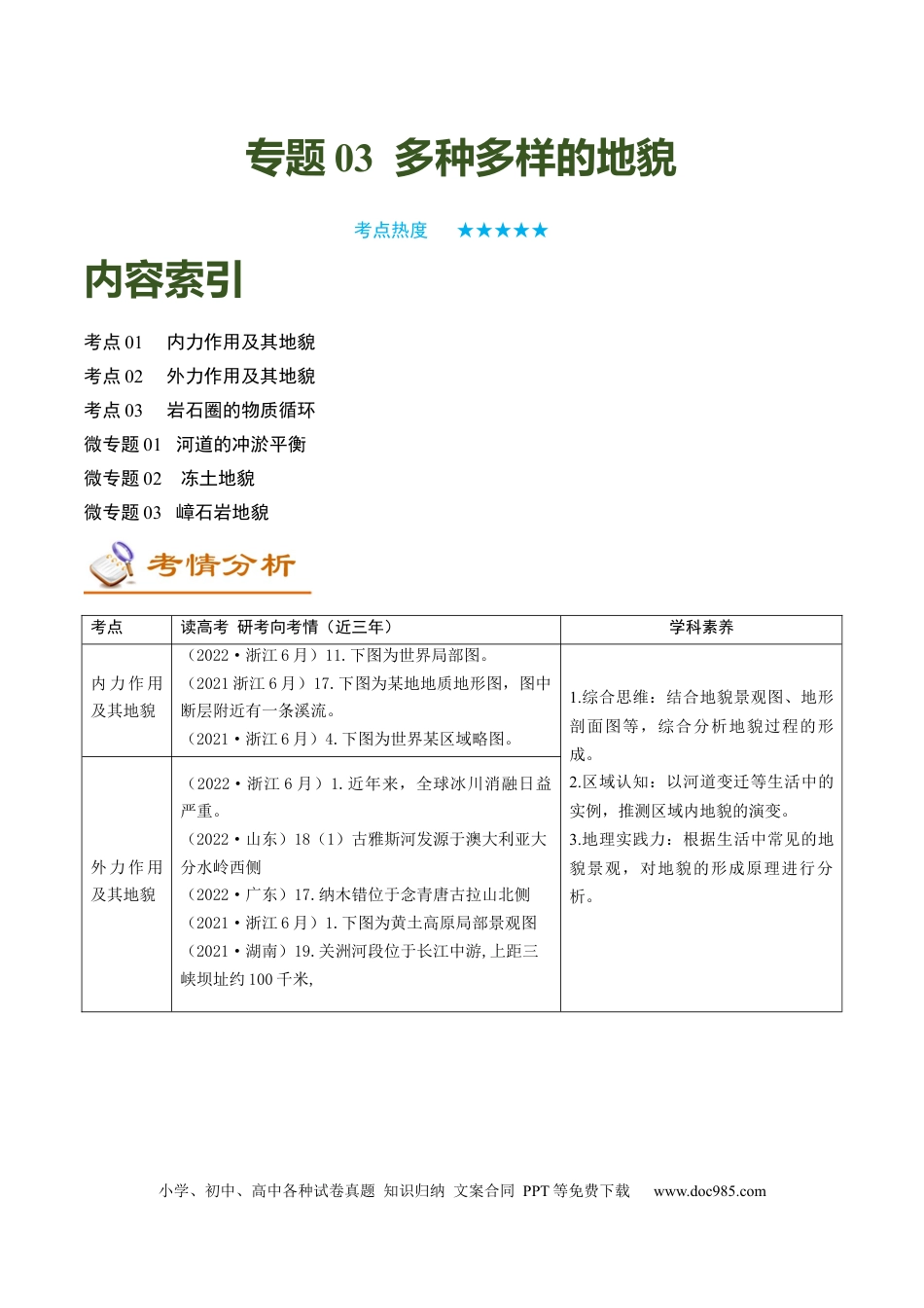 专题03 多种多样的地貌（讲义）（word版）-【高频考点解密】2023年高考地理二轮专题复习课件+讲义+分层训练（新高考专用）.docx