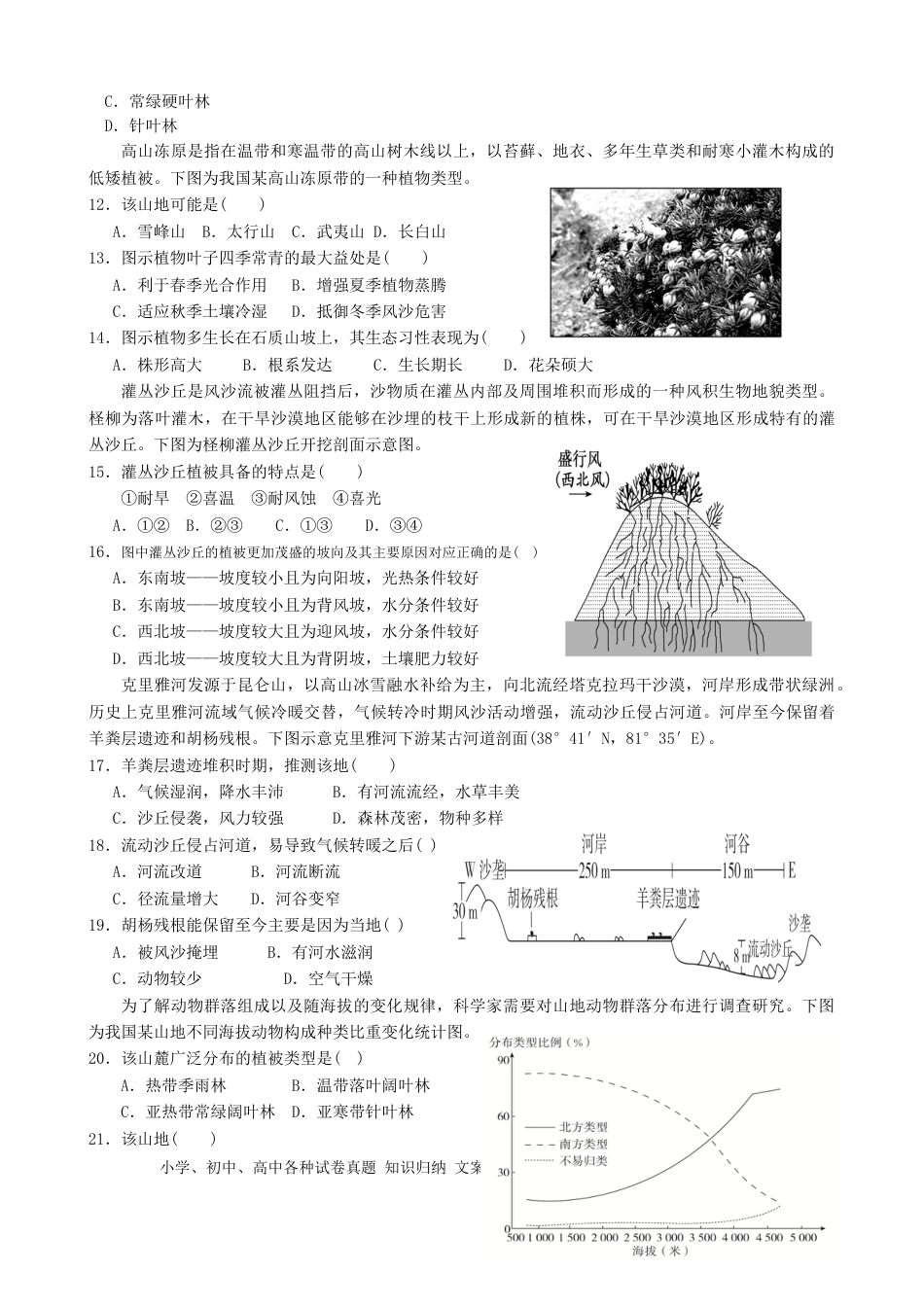 第19讲：自然环境的整体性(含植被土壤)（答案在最后一行，无解析）.docx