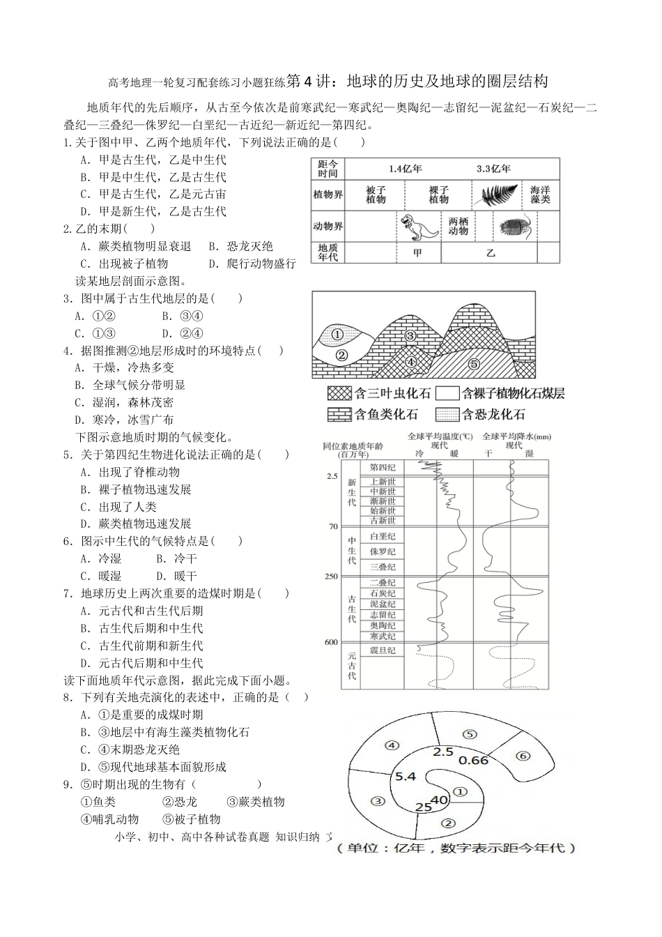 第4讲：地球的历史及地球的圈层结构（答案在最后一行，无解析）.docx