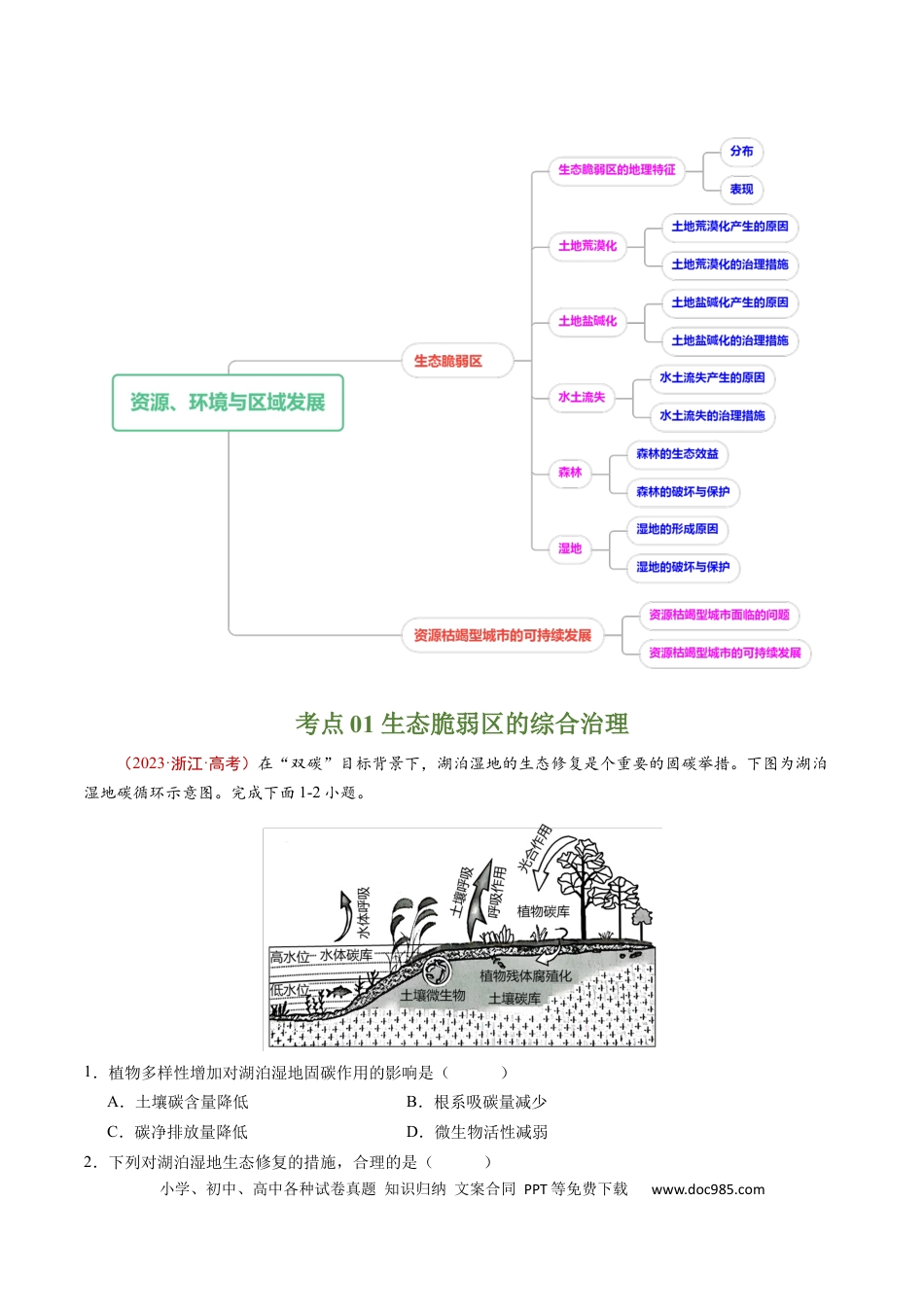 专题15 资源、环境与区域发展-学易金卷：五年（2019-2023）高考地理真题分项汇编（原卷版）.docx