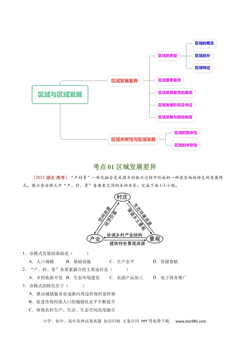 专题14 区域与区域发展-学易金卷：五年（2019-2023）高考地理真题分项汇编（原卷版）.docx