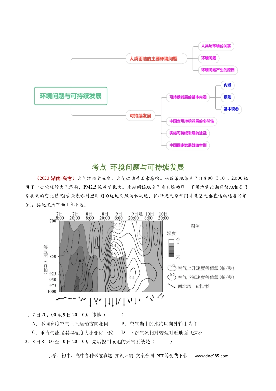 专题13 环境与发展-学易金卷：五年（2019-2023）高考地理真题分项汇编（原卷版）.docx