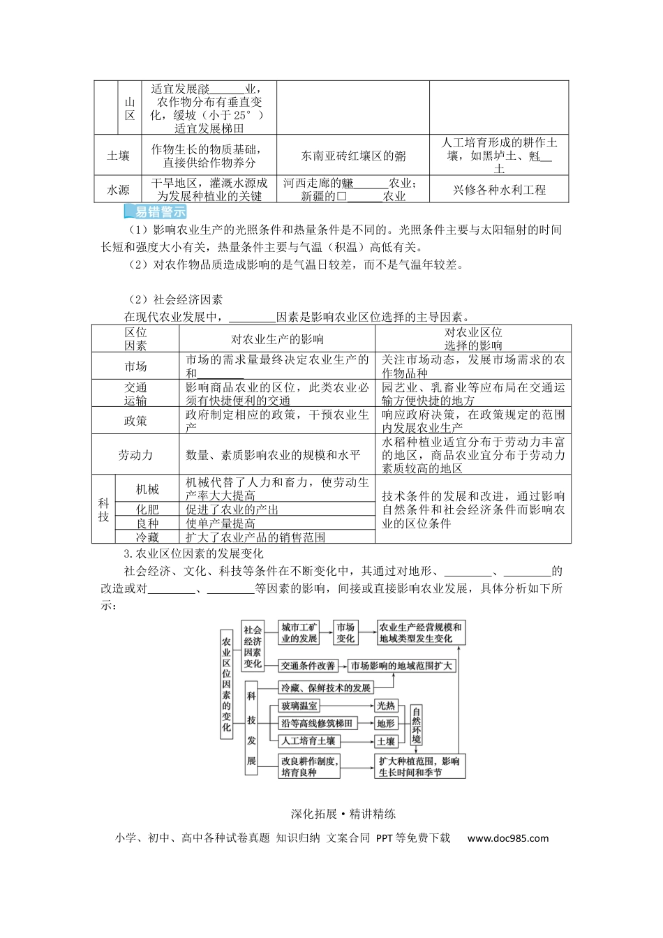 统考版2023版高三地理一轮复习第24讲农业区位因素与农业地域类型学生用书.docx