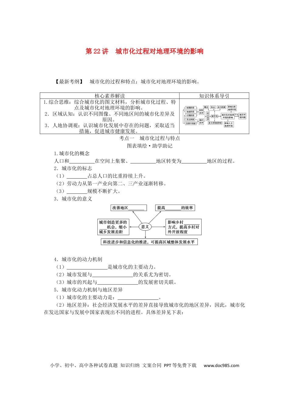 统考版2023版高三地理一轮复习第22讲城市化过程对地理环境的影响学生用书.docx