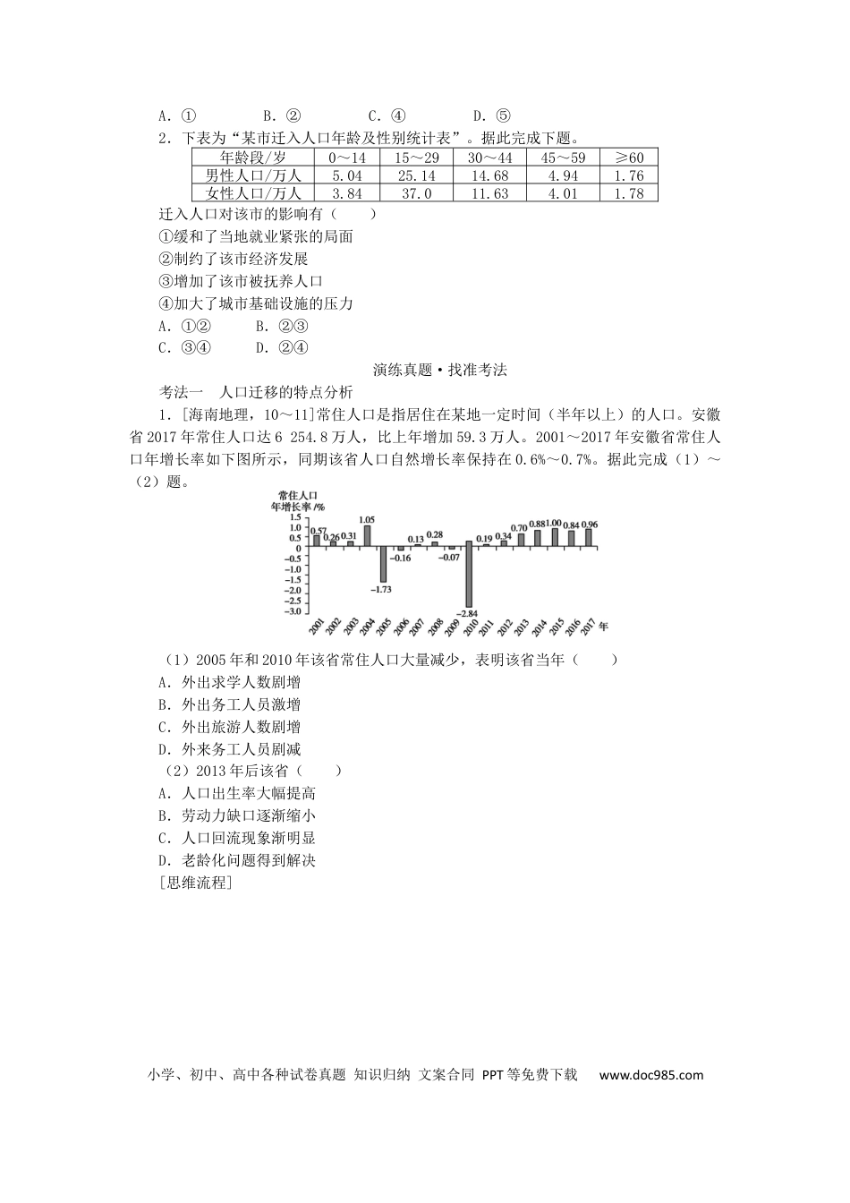 统考版2023版高三地理一轮复习第20讲人口迁移地域文化与人口学生用书.docx