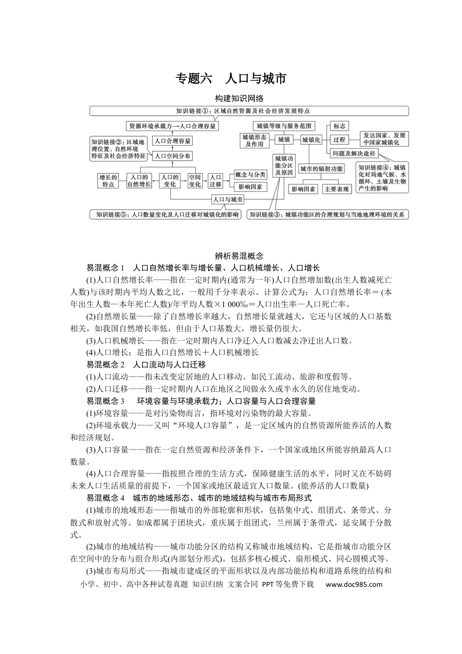 2023届高三地理二轮专题复习学案 专题六 人口与城市.docx