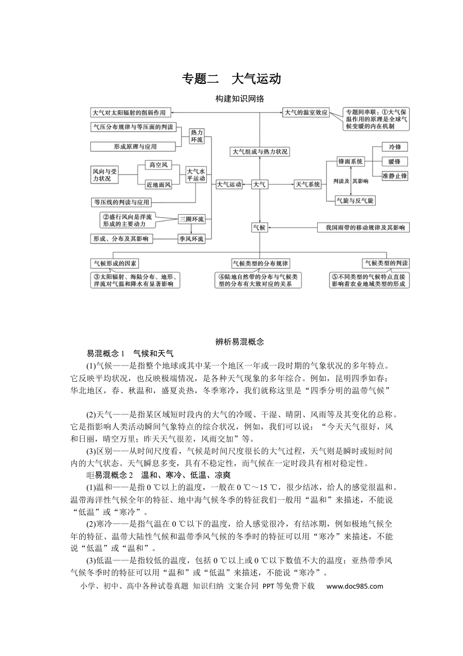 2023届高三地理二轮专题复习学案 专题二 大气运动.docx