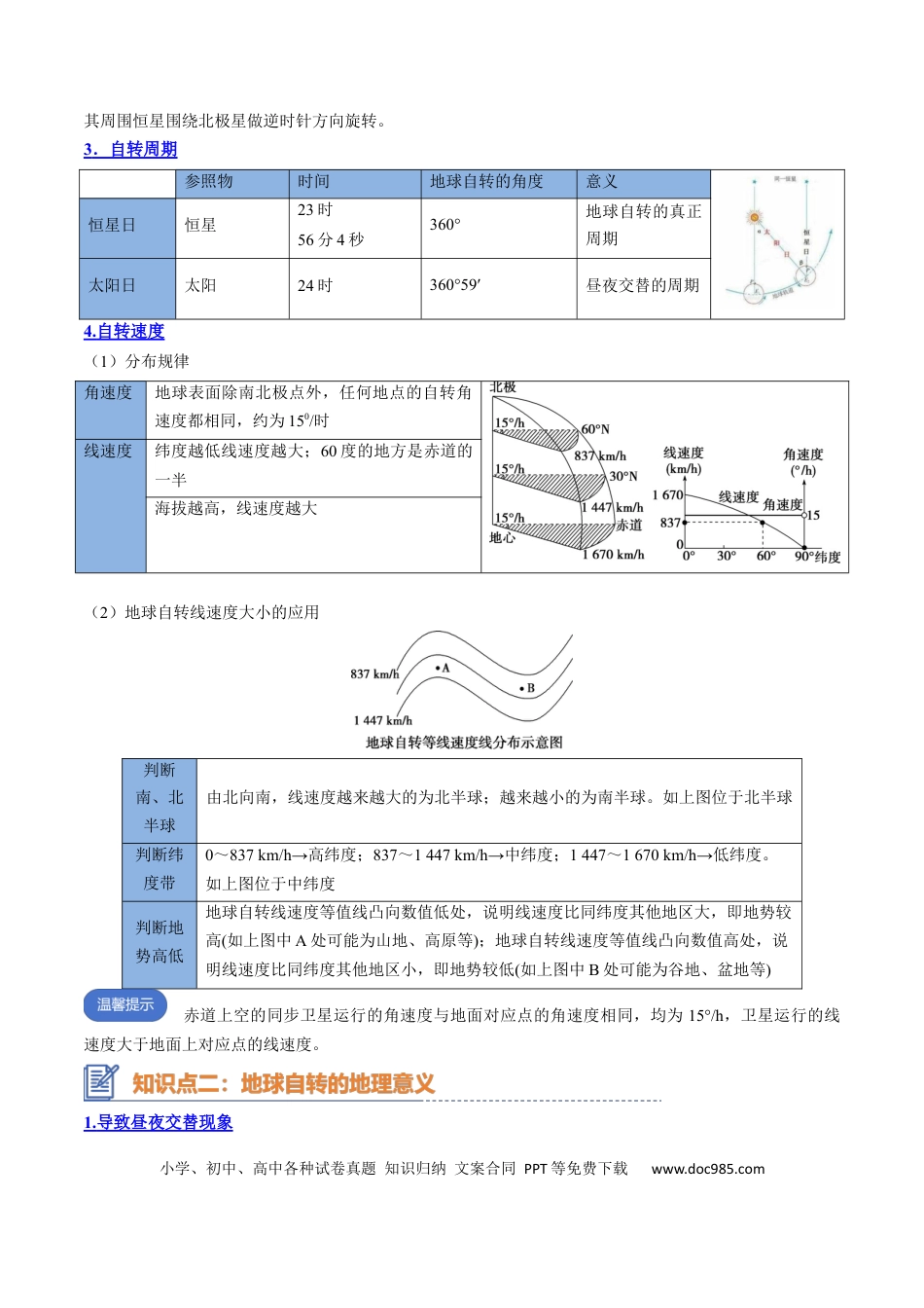 专题03+地球运动（思维导图+4大知识点+5个能力拓展）-【上好课】2025年高考地理一轮复习知识清单.docx