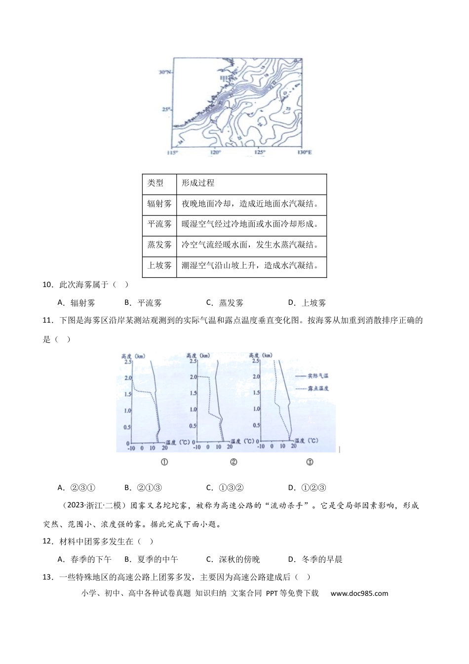 热点突破05 （一）云雾天气-2025年高考地理一轮复习考点通关卷（新高考通用）（原卷版）.docx