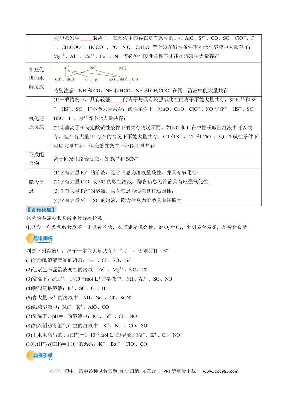 考点03  离子共存  离子检验与推断（核心考点精讲精练）-备战2025年高考化学一轮复习考点帮（新高考通用）（原卷版）.docx