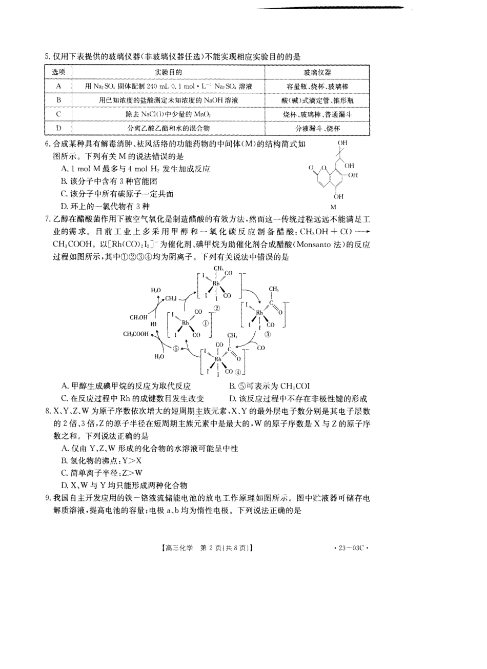高考化学2022-2023年度金太阳河南高三入学摸底考试（一）化学试卷.pdf