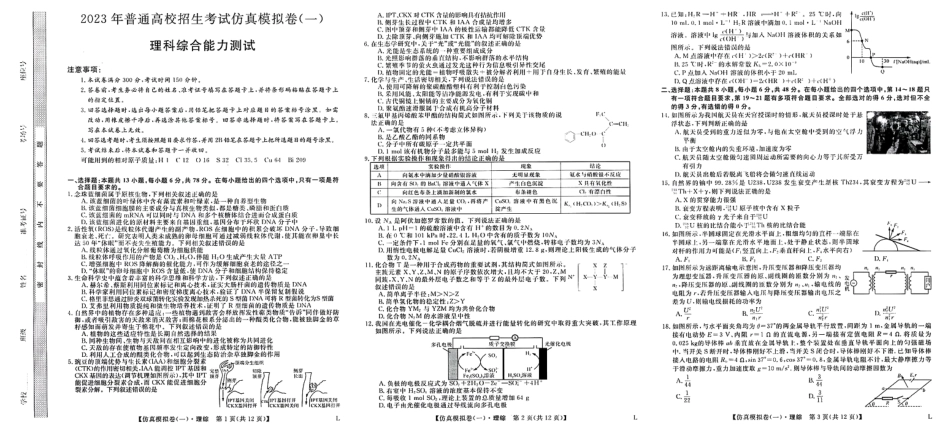 高考化学2023届陕西省高考仿真模拟（一）理科综合试题 .pdf
