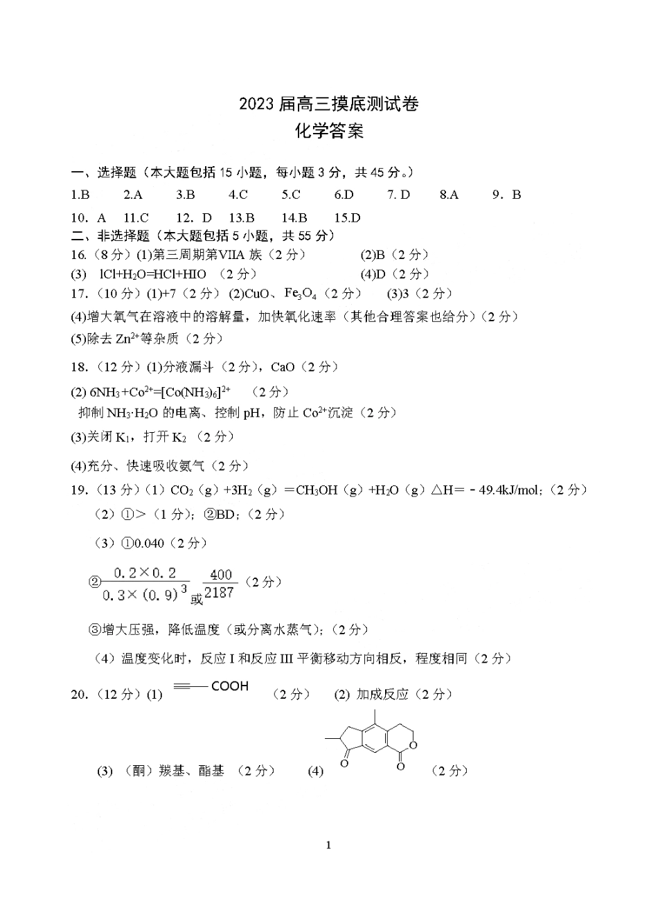高考化学化学答案 (10).pdf
