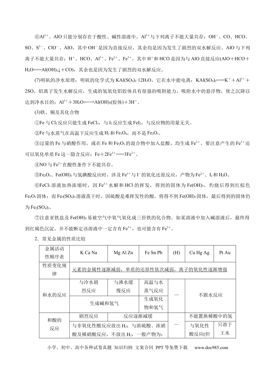 高考化学解密06  金属及其化合物（讲义）-【高频考点解密】2021年高考化学二轮复习讲义+分层训练（浙江专版）.docx