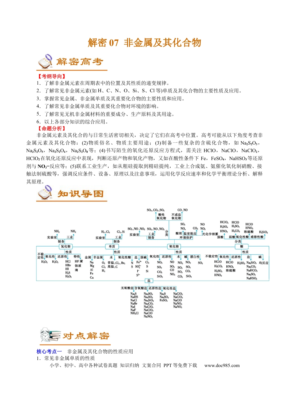 高考化学解密07  非金属及其化合物(讲义)-【高频考点解密】2021年高考化学二轮复习讲义+分层训练.docx