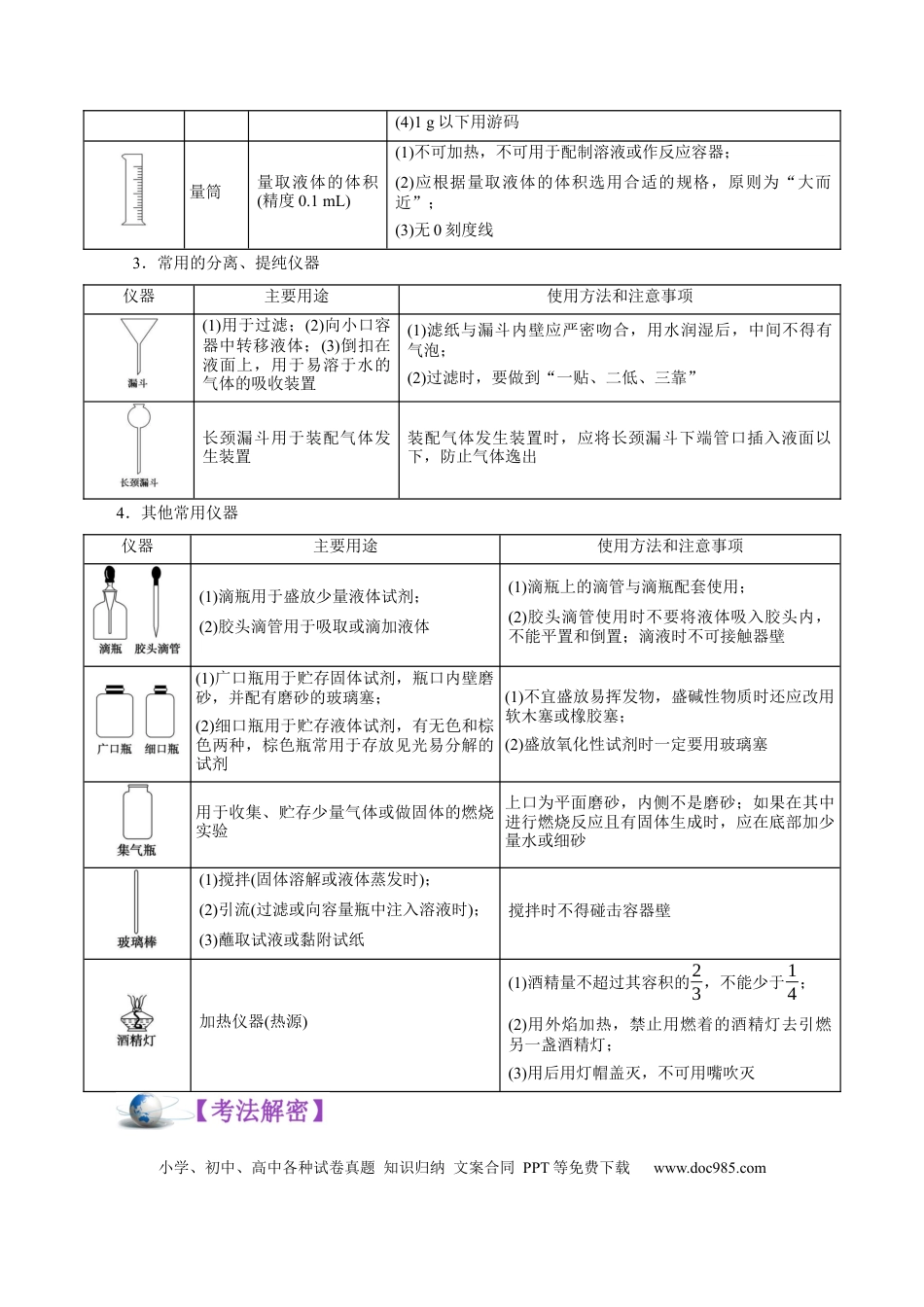 高考化学解密11  化学实验（讲义）-【高频考点解密】2021年高考化学二轮复习讲义+分层训练（浙江专版）.docx