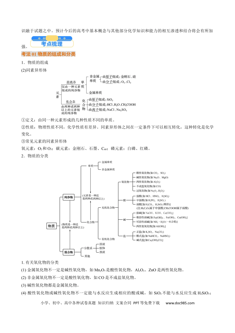高考化学考点01  物质的分类及转化（解析版）.docx