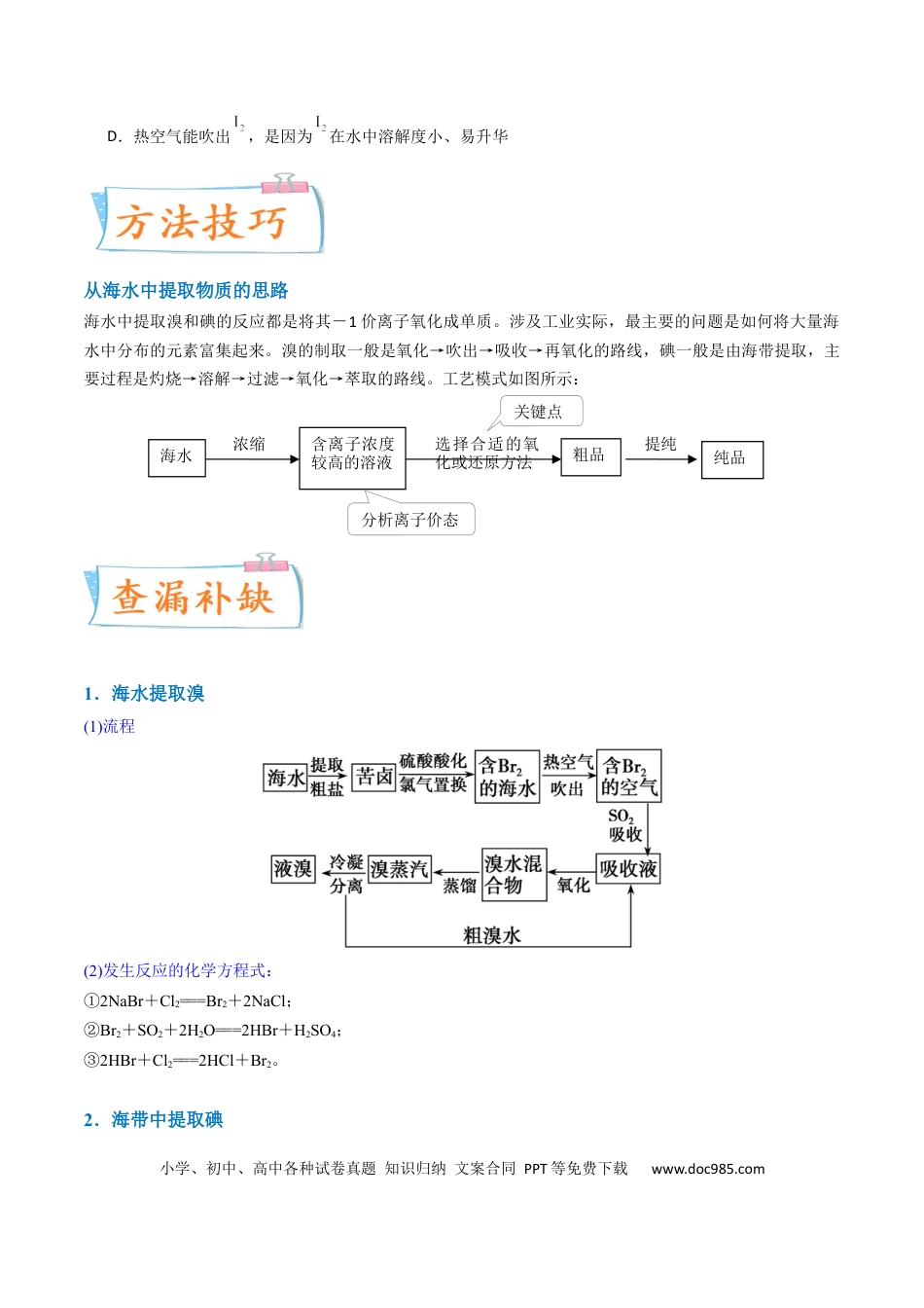 高考化学【升级版】微专题19  海水资源的综合利用（提取溴和碘）（原卷版）(全国版).docx