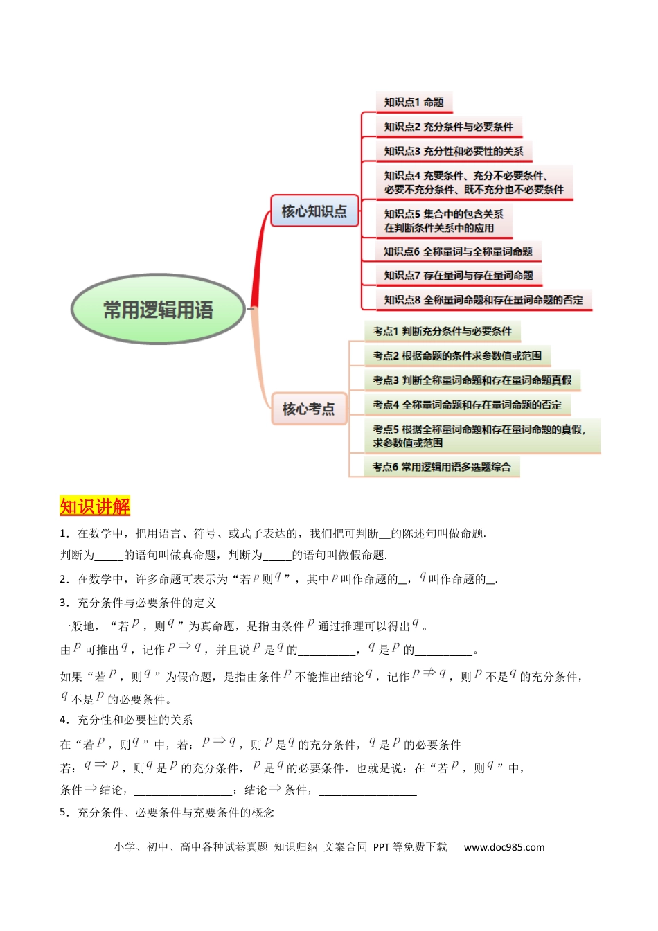 高考数学第02讲 常用逻辑用语（原卷版）.docx