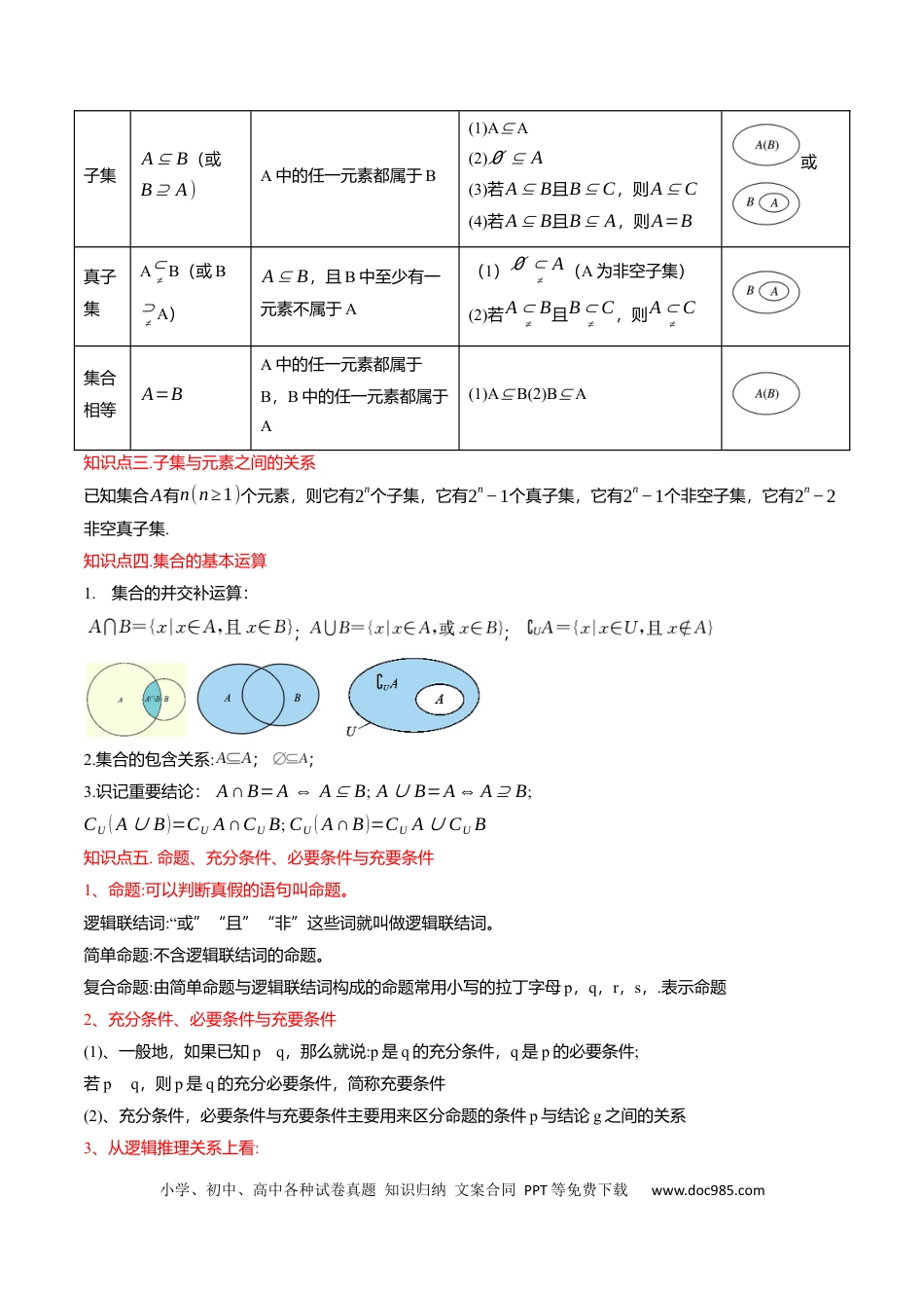 高考数学第01讲 集合与常用逻辑用语（原卷版）.docx