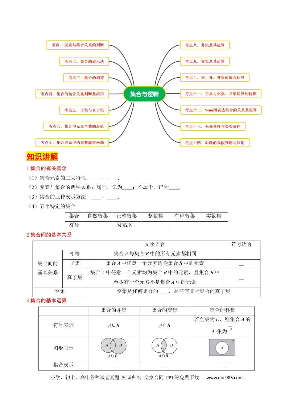高考数学第01讲 集合与逻辑（14类核心考点精讲精练）原卷版(1).docx