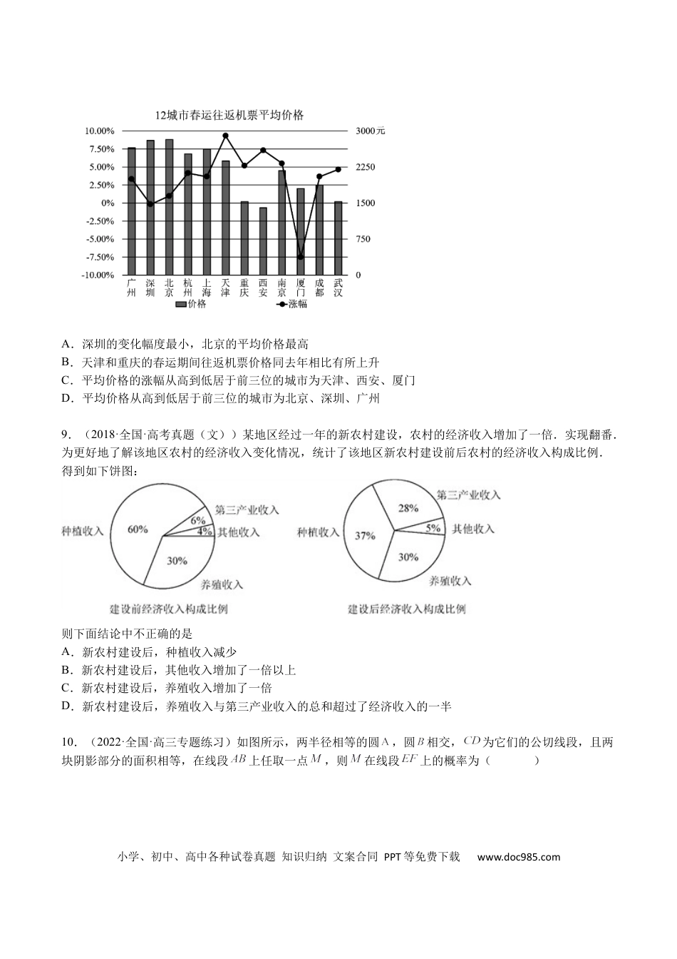 高考数学专题10 概率与统计（文）-2023年高考数学一轮复习小题多维练（全国通用）（原卷版）.docx