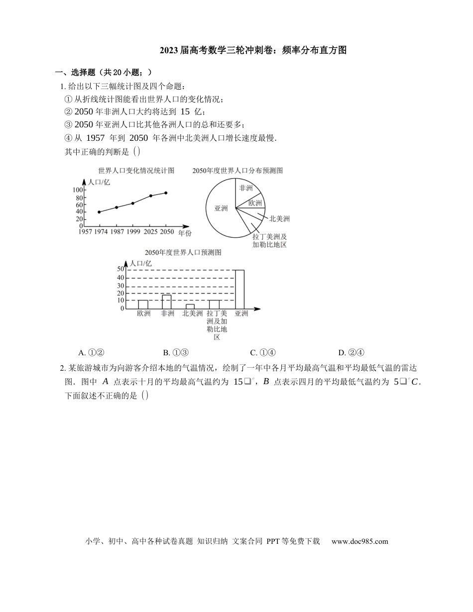 高考数学2023届高考数学三轮冲刺卷：频率分布直方图（含解析）.docx