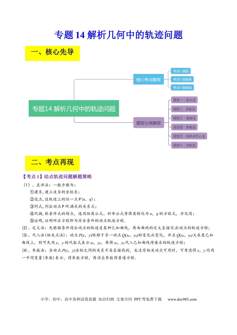 高考数学专题14 解析几何中的轨迹问题（解析版）.docx
