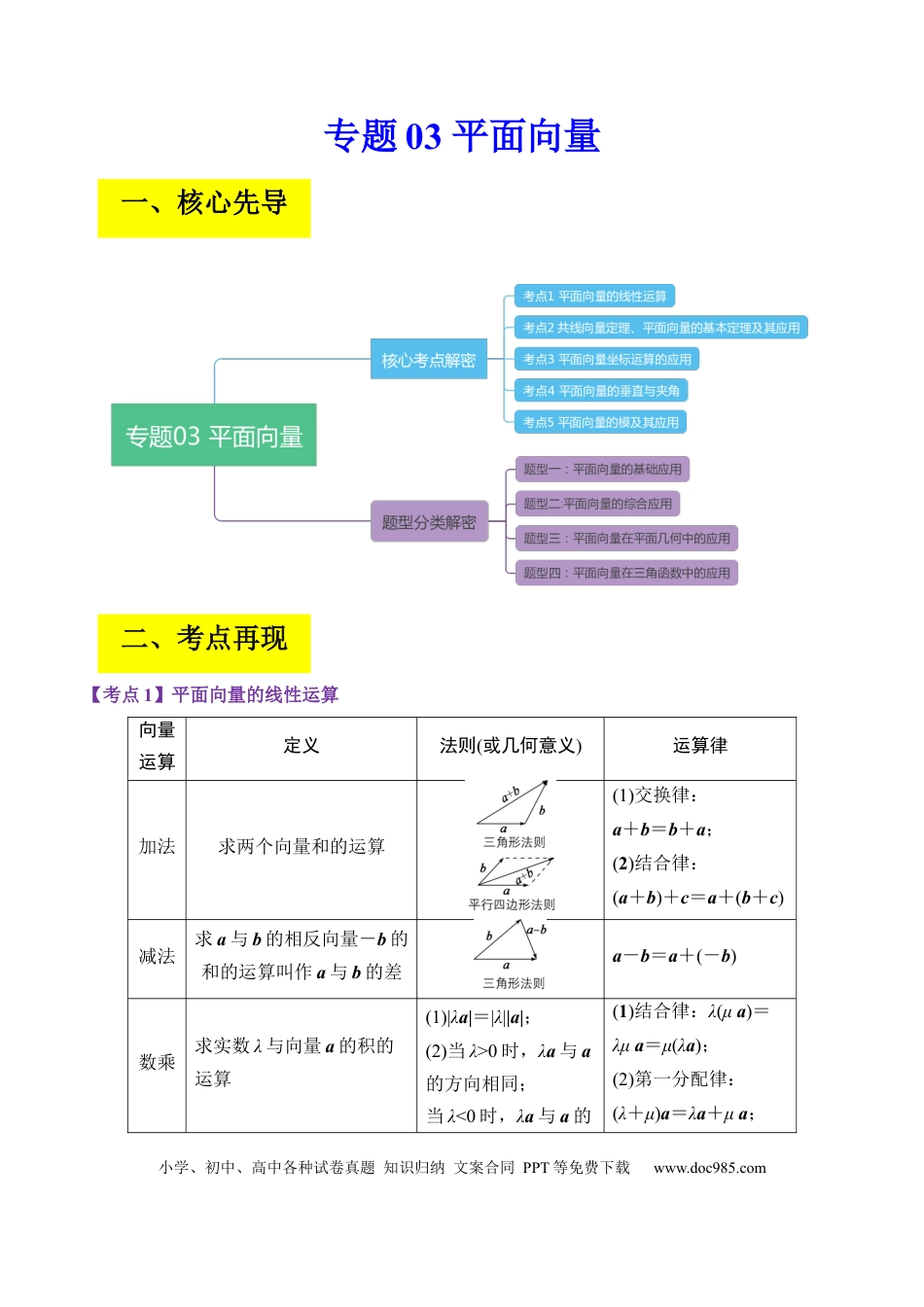 高考数学专题03 平面向量（原卷版） .docx