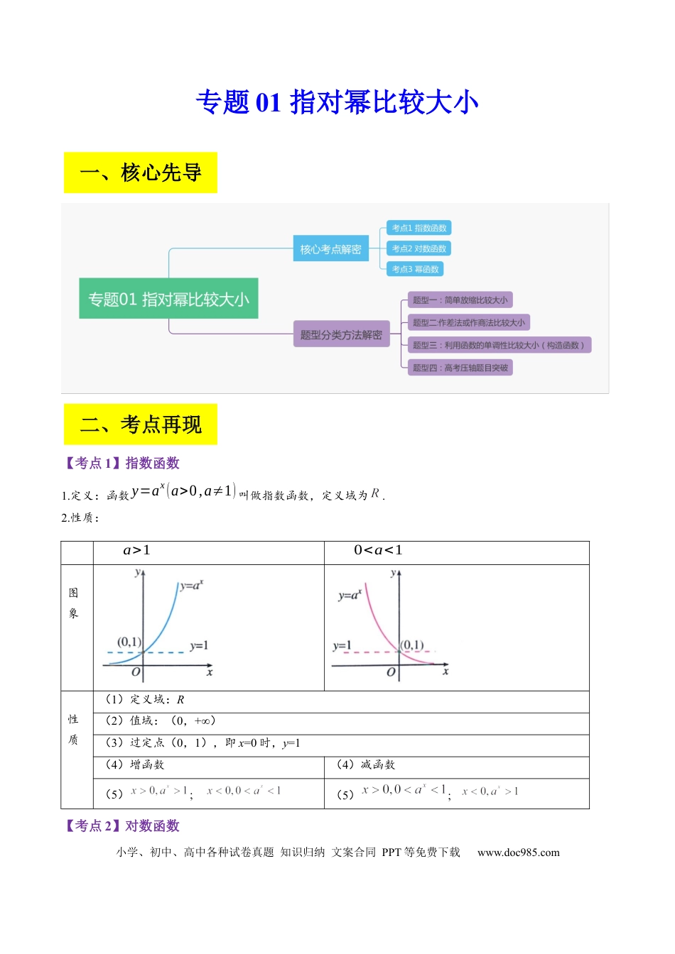 高考数学专题01 指对幂比较大小（解析版）.docx