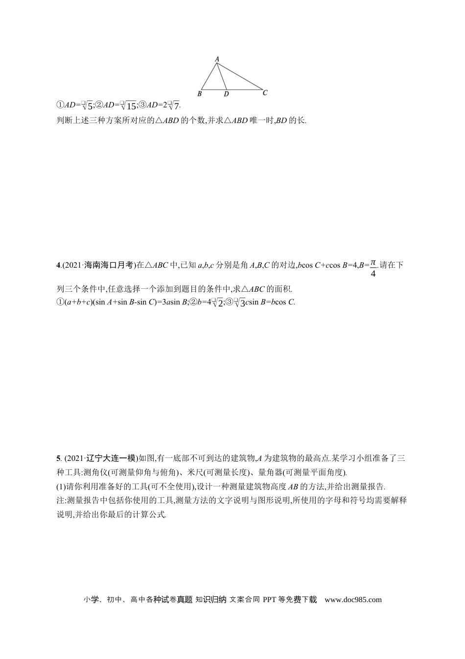高考数学人教版新高考数学二轮复习习题训练--专题突破练10　三角函数与解三角形解答题（word版含解析）.docx