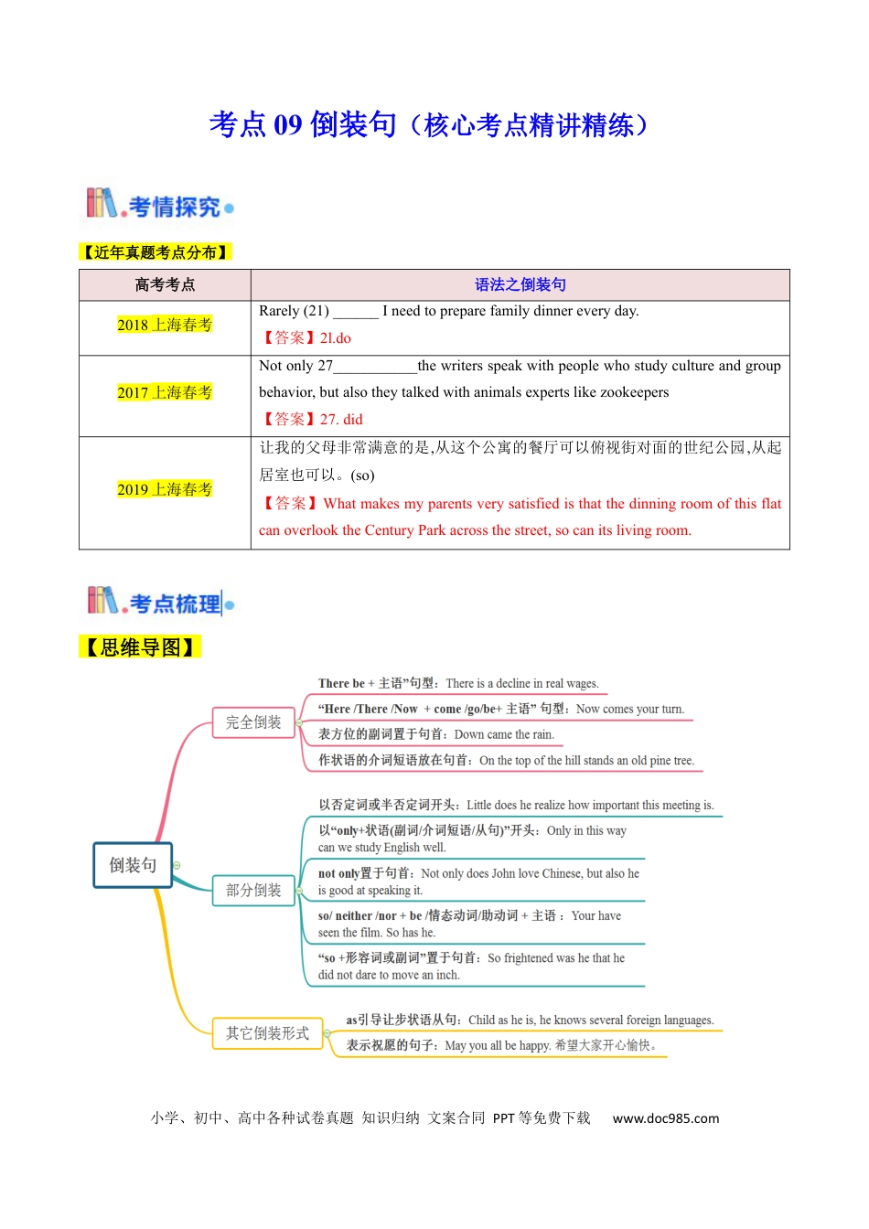 高考英语考点09 倒装句（核心考点精讲精练）（解析版）.docx