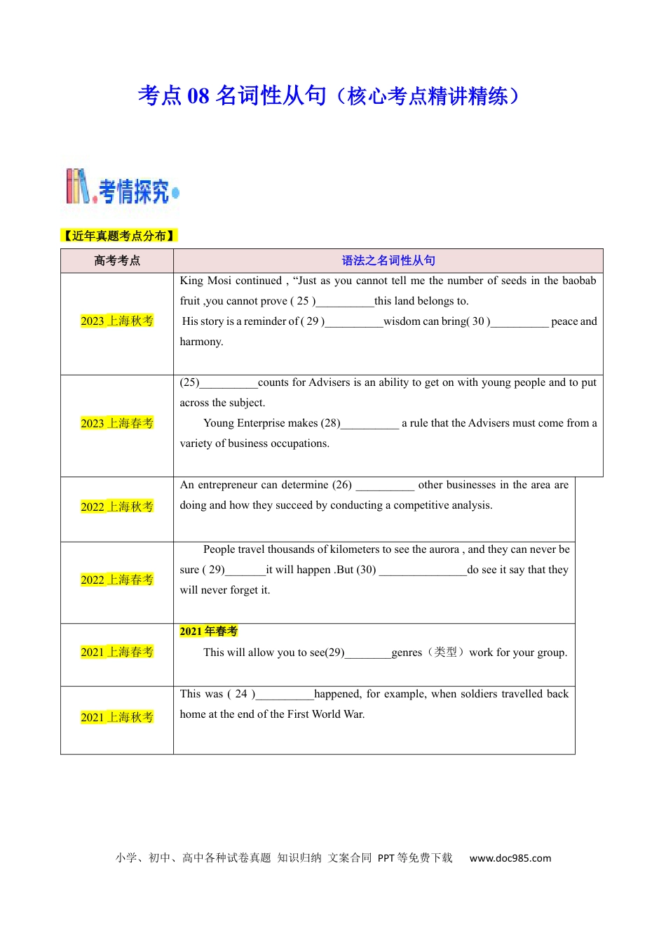 高考英语考点08 名词性从句（核心考点精讲精练）（原题版）.docx
