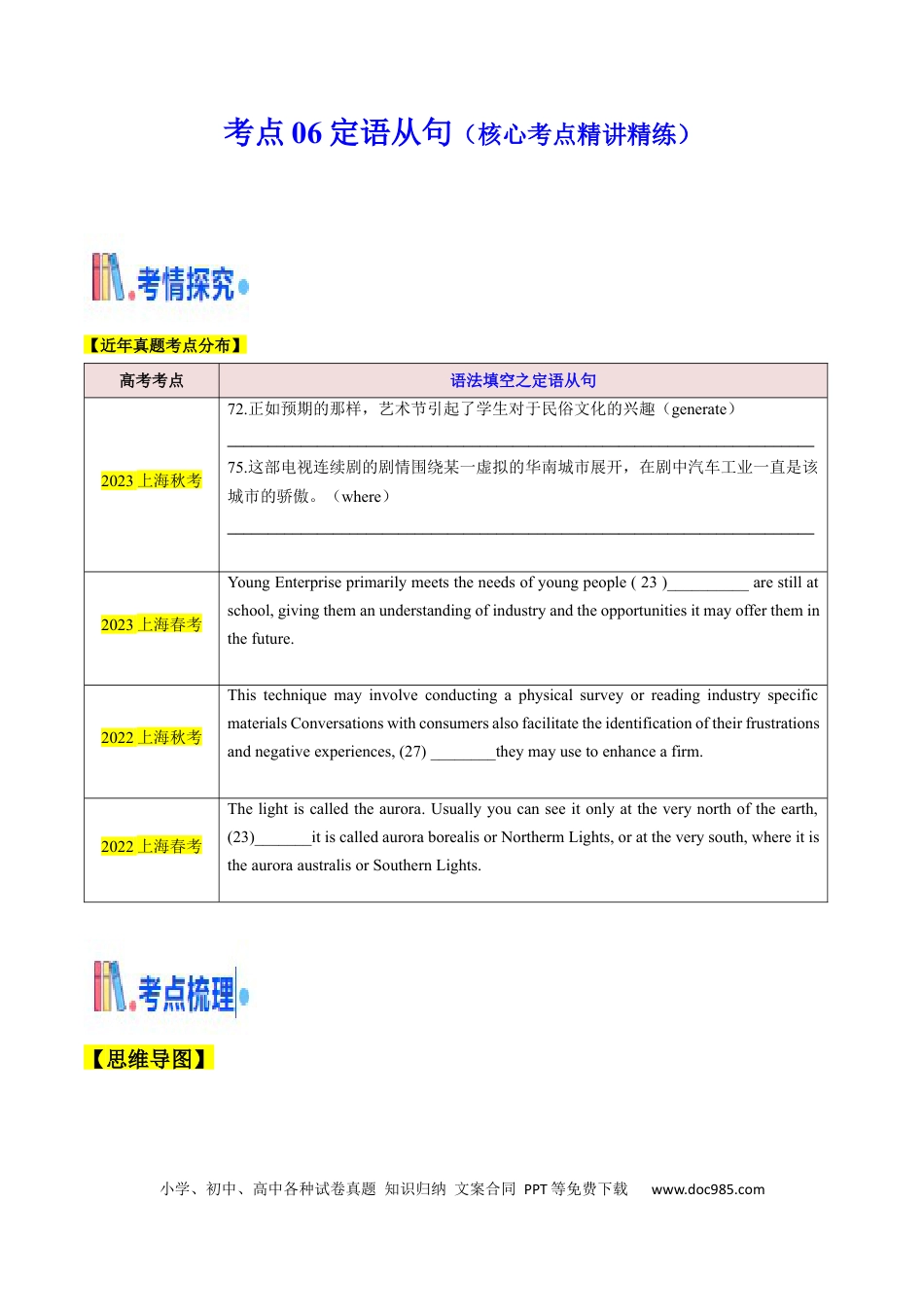 高考英语考点06 定语从句（核心考点精讲精练）（原题版）.docx