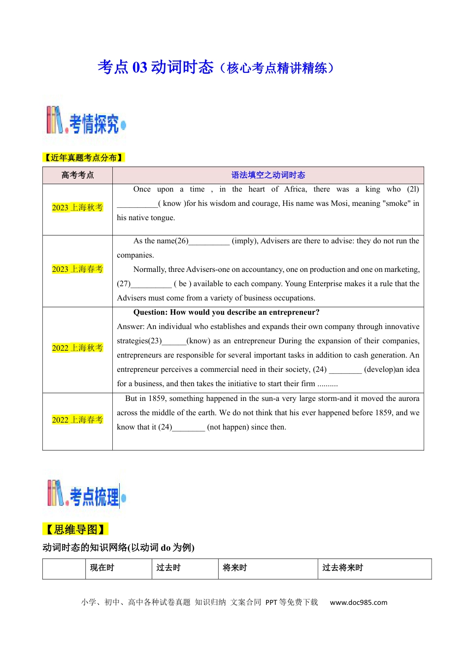 高考英语考点03 语法填空之动词时态（核心考点精讲精练）（原题版）.docx