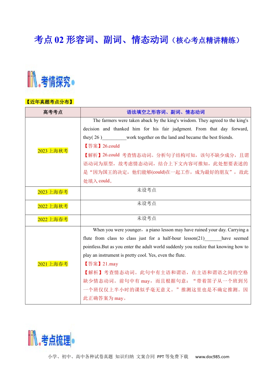 高考英语考点02 语法填空之形容词、副词、情态动词（核心考点精讲精练）（解析版）.docx