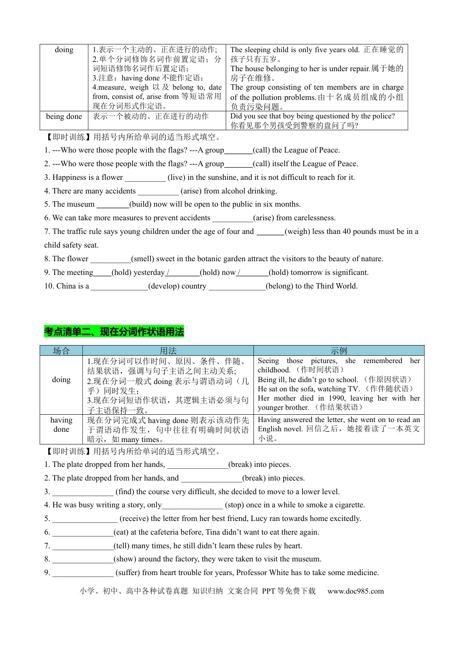 高考英语专题03 现在分词七大考点归纳(讲案)(快问快答+考点细目+精讲精练+真题分类+作文升格+原创语填) 原卷版.docx