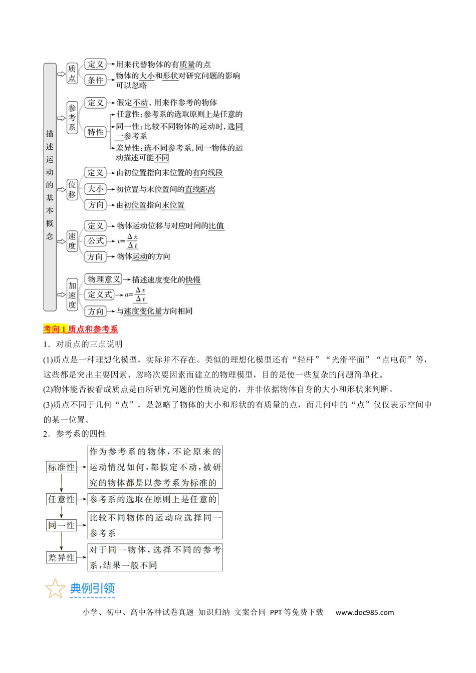 高考物理考点01  运动的描述（原卷版）.docx