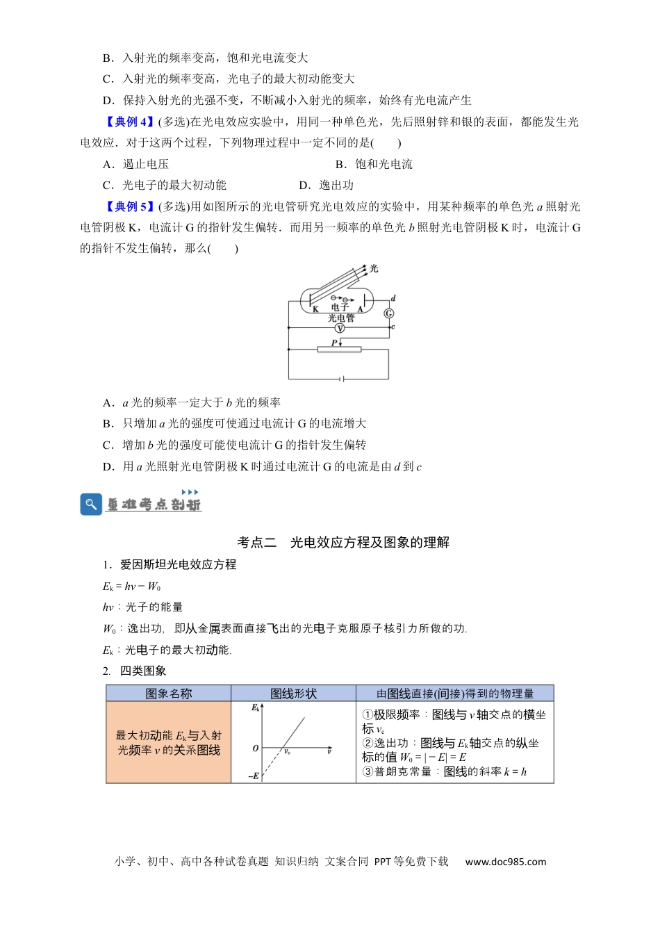 高考物理第55讲 光电效应及波粒二象性 （原卷版）.docx