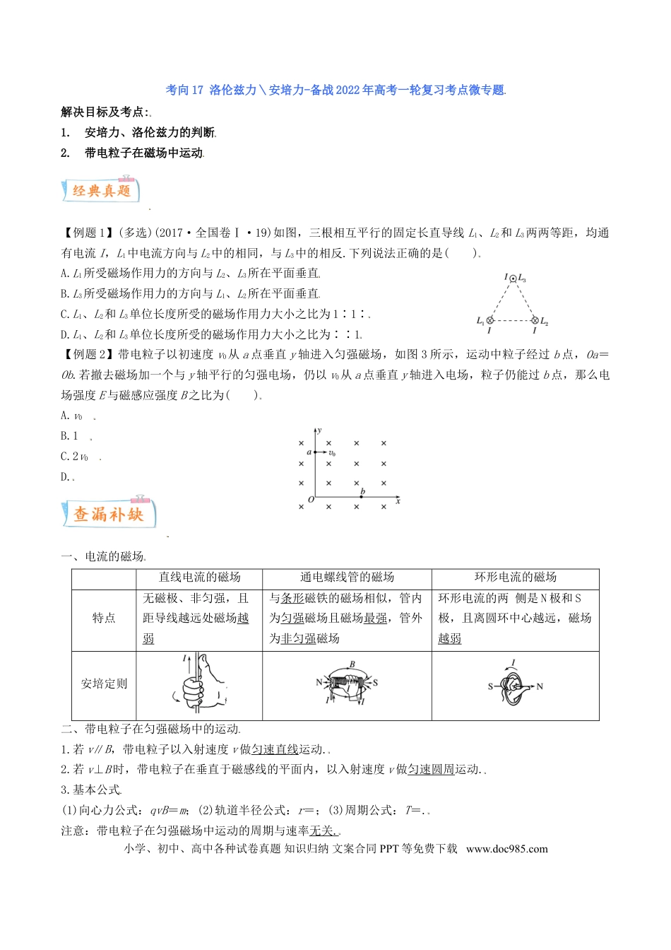 高考物理考向18 洛伦兹力＼安培力-备战2022年高考物理一轮复习考点微专题.doc
