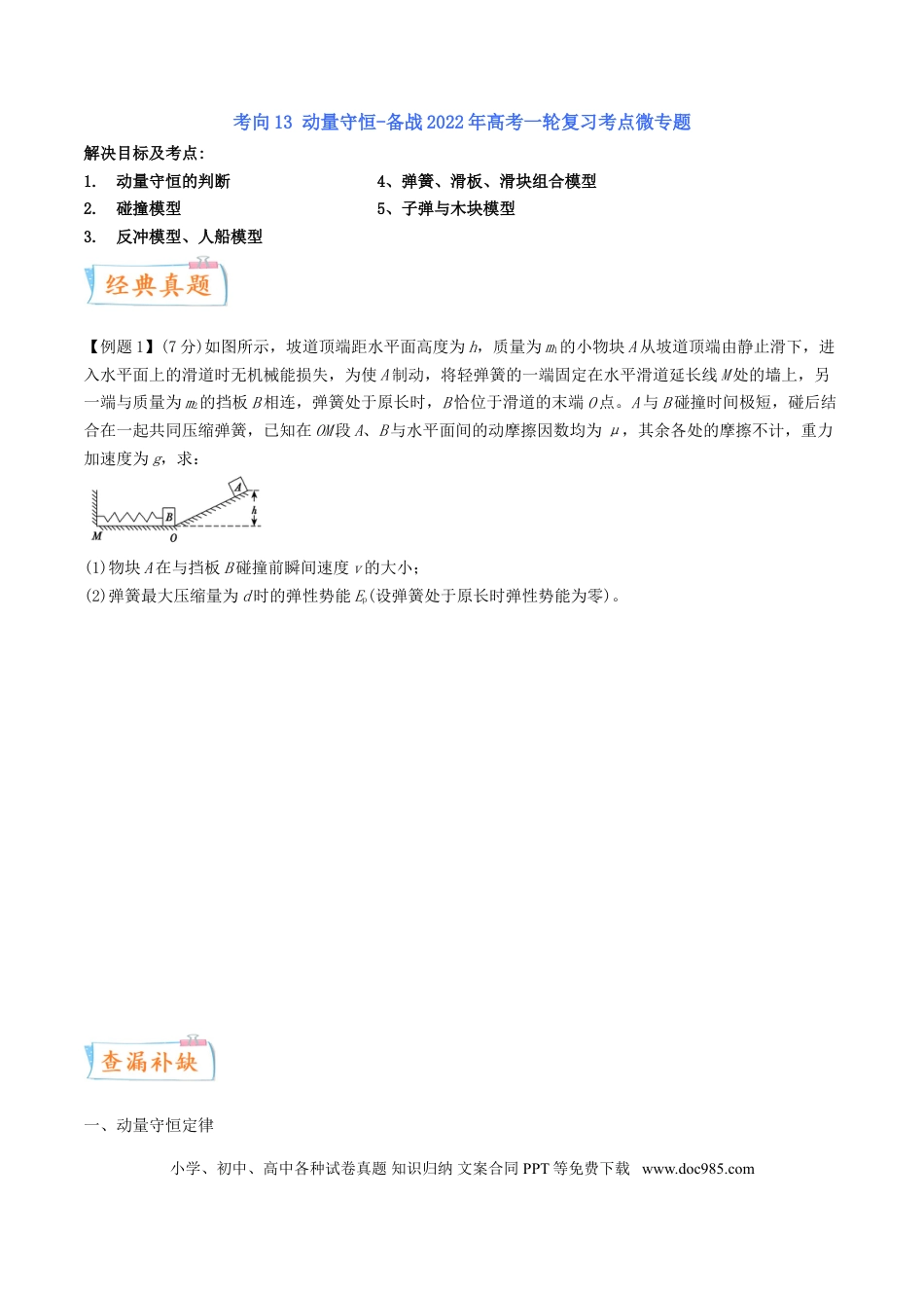 高考物理考向13 动量守恒定律-备战2022年高考物理一轮复习考点微专题.doc