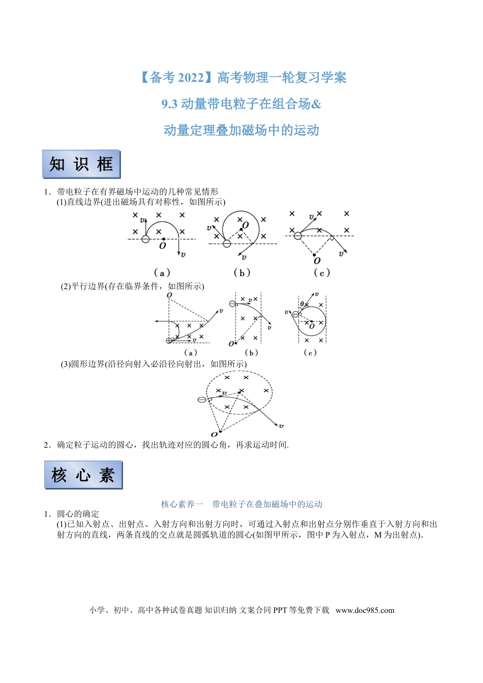 高考物理【备考2022】高考物理一轮复习学案  9.3 动量带电粒子在组合场&动量定理叠加磁场中的运动 有解析.doc