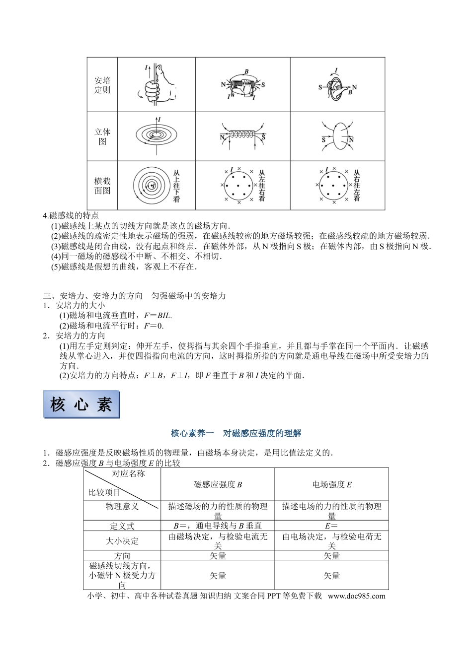 高考物理【备考2022】高考物理一轮复习学案  9.1 磁场及其对电流的作用 有解析.doc