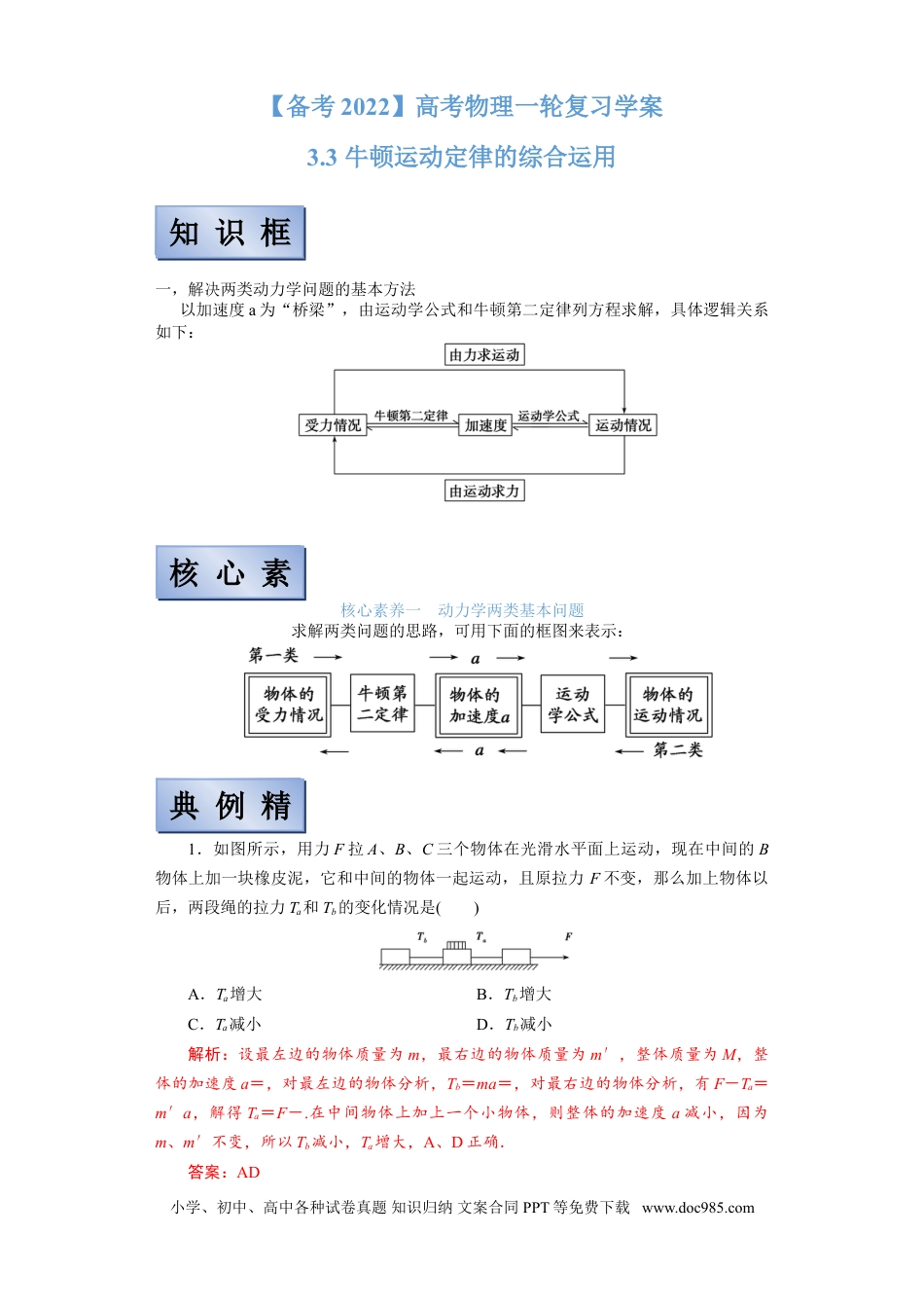 高考物理【备考2022】高考物理一轮复习学案  3.3 牛顿运动定律的综合运用 有解析.doc